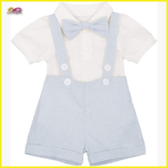 Baby Boy Formal Suit Set Romper Suspenders Shorts Bowtie Wedding Tuxedo Outfit